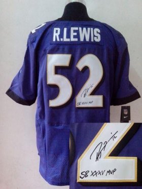 Wholesale Cheap Nike Ravens #52 Ray Lewis Purple Team Color Men\'s Stitched NFL Elite Autographed Jersey