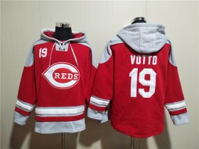 Wholesale Cheap Men\'s Cincinnati Reds #19 Joey Votto Red Ageless Must-Have Lace-Up Pullover Hoodie