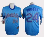 Wholesale Cheap Mariners #24 Ken Griffey Light Blue Cooperstown Throwback Stitched MLB Jersey