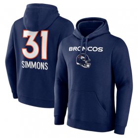 Cheap Men\'s Denver Broncos #31 Justin Simmons Navy Team Wordmark Name & Number Pullover Hoodie