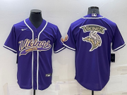 Wholesale Cheap Men's Minnesota Vikings Purple Team Big Logo With Patch Cool Base Stitched Baseball Jersey