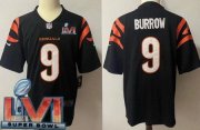 Wholesale Cheap Men's Cincinnati Bengals #9 Joe Burrow Limited Black 2022 Super Bowl LVI Bound Vapor Jersey