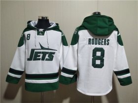 Wholesale Cheap Men\'s New York Jets #8 Aaron Rodgers White Ageless Must-Have Lace-Up Pullover Hoodie