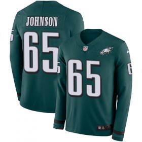 Wholesale Cheap Nike Eagles #65 Lane Johnson Midnight Green Team Color Men\'s Stitched NFL Limited Therma Long Sleeve Jersey