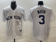 Cheap Men's New York Yankees #3 Babe Ruth White 2024 Cool Base Stitched Jersey