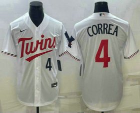 Cheap Men\'s Minnesota Twins #4 Carlos Correa Number White Red Stitched MLB Cool Base Nike Jersey