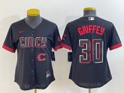 Wholesale Cheap Women's Cincinnati Reds #30 Ken Griffey Jr Black 2023 City Connect Cool Base Stitched Jersey