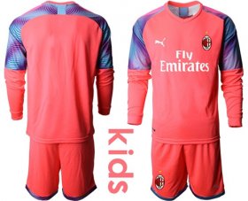 Wholesale Cheap AC Milan Blank Pink Goalkeeper Long Sleeves Kid Soccer Club Jersey