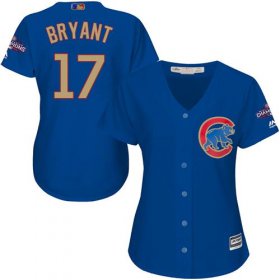 Wholesale Cheap Cubs #17 Kris Bryant Blue 2017 Gold Program Cool Base Women\'s Stitched MLB Jersey