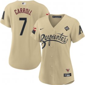 Women\'s Arizona Diamondbacks #7 Corbin Carroll Gold 2023 World Series City Connect Stitched Baseball Jersey(Run Small)