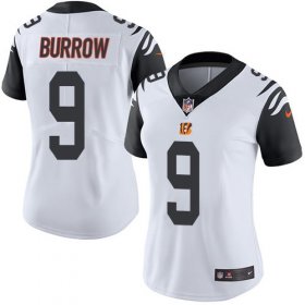 Wholesale Cheap Nike Bengals #9 Joe Burrow White Women\'s Stitched NFL Limited Rush Jersey