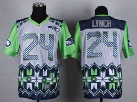 Wholesale Cheap Nike Seahawks #24 Marshawn Lynch Grey Men\'s Stitched NFL Elite Noble Fashion Jersey