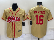 Wholesale Cheap Men's San Francisco 49ers #16 Joe Montana Gold Stitched Cool Base Nike Baseball Jersey