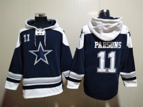 Wholesale Cheap Men\'s Dallas Cowboys #11 Micah Parsons Navy Blue Ageless Must Have Lace Up Pullover Hoodie