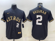 Wholesale Cheap Men's Houston Astros #2 Alex Bregman Number Black Gold 2022 World Series Stitched Baseball Jersey
