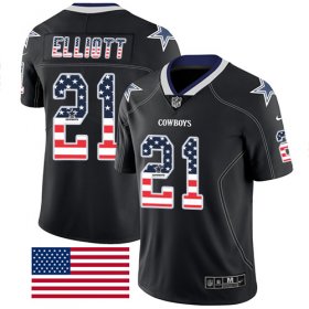 Wholesale Cheap Nike Cowboys #21 Ezekiel Elliott Black Men\'s Stitched NFL Limited Rush USA Flag Jersey
