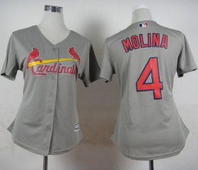 Wholesale Cheap Cardinals #4 Yadier Molina Grey Road Women\'s Stitched MLB Jersey