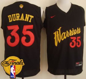 Wholesale Cheap Mens\'s Warriors #35 Kevin Durant Black Fashion 2017 The Finals Patch Stitched NBA Jersey