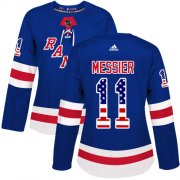 Wholesale Cheap Adidas Rangers #11 Mark Messier Royal Blue Home Authentic USA Flag Women's Stitched NHL Jersey