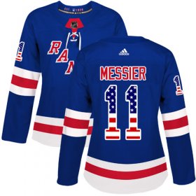 Wholesale Cheap Adidas Rangers #11 Mark Messier Royal Blue Home Authentic USA Flag Women\'s Stitched NHL Jersey