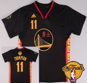 Wholesale Cheap Men\'s Golden State Warriors #11 Klay Thompson Chinese Black Fashion 2016 The NBA Finals Patch Jersey