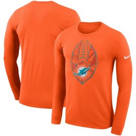 Wholesale Cheap Men\'s Miami Dolphins Nike Orange Fan Gear Icon Performance Long Sleeve T-Shirt