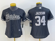 Wholesale Cheap Women's Las Vegas Raiders #34 Bo Jackson Black Team Big Logo With Patch Cool Base Stitched Baseball Jersey