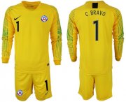 Wholesale Cheap Chile #1 C.Bravo Yellow Goalkeeper Long Sleeves Soccer Country Jersey