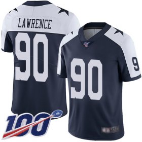 Wholesale Cheap Nike Cowboys #90 Demarcus Lawrence Navy Blue Thanksgiving Men\'s Stitched NFL 100th Season Vapor Throwback Limited Jersey