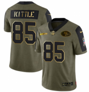 Wholesale Cheap Men's Olive San Francisco 49ers #85 George Kittle 2021 Camo Salute To Service Golden Limited Stitched Jersey