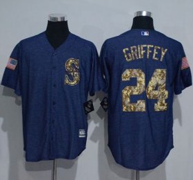 Wholesale Cheap Mariners #24 Ken Griffey Denim Blue Salute to Service Stitched MLB Jersey