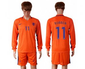 Wholesale Cheap Holland #11 Robben Home Long Sleeves Soccer Country Jersey