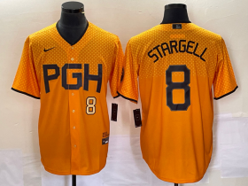 Wholesale Cheap Men\'s Pittsburgh Pirates #8 Willie Stargell Number Gold 2023 City Connect Stitched Jersey 2