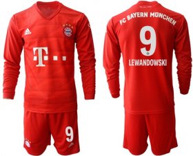 Wholesale Cheap Bayern Munchen #9 Lewandowski Home Long Sleeves Soccer Club Jersey