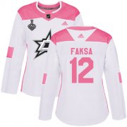 Cheap Adidas Stars #12 Radek Faksa White/Pink Authentic Fashion Women's 2020 Stanley Cup Final Stitched NHL Jersey