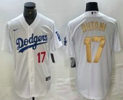 Cheap Men's Los Angeles Dodgers #17 Shohei Ohtani Number White Gold Stitched Cool Base Nike Jersey