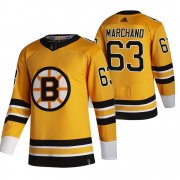 Wholesale Cheap Boston Bruins #63 Brad Marchand Yellow Men's Adidas 2020-21 Reverse Retro Alternate NHL Jersey