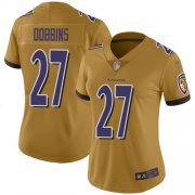 Wholesale Cheap Nike Ravens #27 J.K. Dobbins Gold Women's Stitched NFL Limited Inverted Legend Jersey