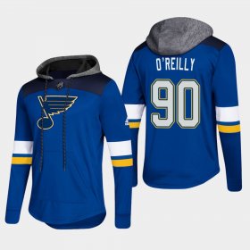 Wholesale Cheap Blues #90 Ryan O\'Reilly Blue 2018 Pullover Platinum Hoodie