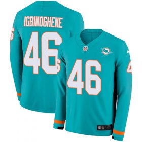 Wholesale Cheap Nike Dolphins #46 Noah Igbinoghene Aqua Green Team Color Men\'s Stitched NFL Limited Therma Long Sleeve Jersey
