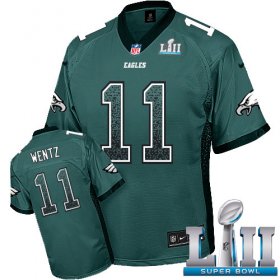 Wholesale Cheap Nike Eagles #11 Carson Wentz Midnight Green Team Color Super Bowl LII Men\'s Stitched NFL Elite Drift Fashion Jersey