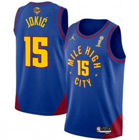 Wholesale Cheap Men\'s Denver Nuggets #15 Nikola Jokic Blue 2023 Finals Champions Statement Edition Stitched Basketball Jersey
