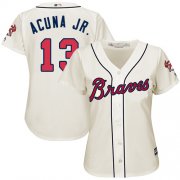 Wholesale Cheap Braves #13 Ronald Acuna Jr. Cream Alternate Women's Stitched MLB Jersey