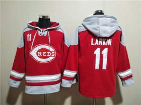 Wholesale Cheap Men\'s Cincinnati Reds #11 Barry Larkin Red Ageless Must-Have Lace-Up Pullover Hoodie