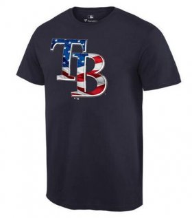 Wholesale Cheap Men\'s Tampa Bay Rays USA Flag Fashion T-Shirt Navy Blue