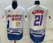 Cheap Men's Puerto Rico Baseball #21 Roberto Clemente Number 2023 White World Baseball Classic Stitched Jersey