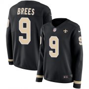 Wholesale Cheap Nike Saints #9 Drew Brees Black Team Color Women's Stitched NFL Limited Therma Long Sleeve Jersey