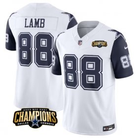 Cheap Men\'s Dallas Cowboys #88 CeeDee Lamb White Navy 2023 F.U.S.E. NFC East Champions Patch Football Stitched Jersey
