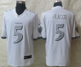 Wholesale Cheap Nike Ravens #5 Joe Flacco White Men\'s Stitched NFL Limited Platinum Jersey