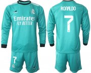 Wholesale Cheap Men 2021-2022 Club Atletico Madrid second away blue Long Sleeve 7 Soccer Jerseys